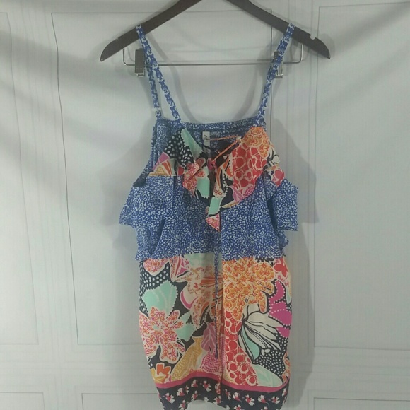 NY Collection Mixed-Print Lace-Up Tank Top - Picture 4 of 7